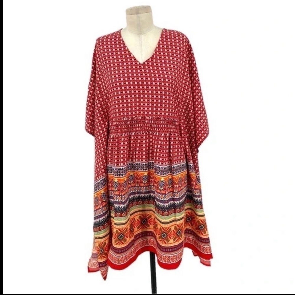NWT Tolani Collection Meghan Kaftan Dress Tunic Batwing
Red Print Size 1X